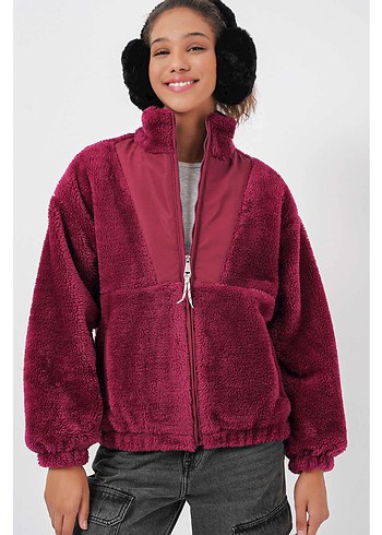 LC Waikiki Bordo Peluş Kadın Ceket, Salaş Kesim