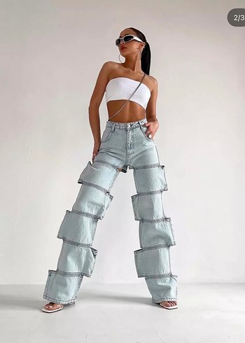 2K Buz mavi Bol Kesim yurt dışı model Denim Pantolon