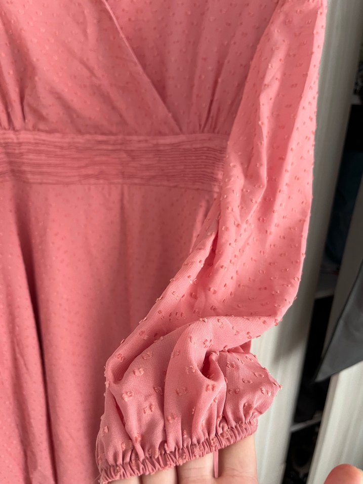 Yavruağzı Pilili V Yaka Midi Elbise - Görsel 5