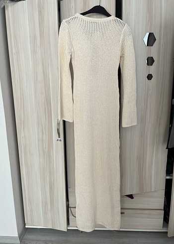 Beyaz V Yaka Uzun Triko Elbise - Görsel 9