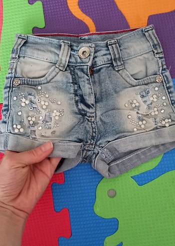 Renkli Bağlama Desenli Kız Kot Şort - Görsel 2