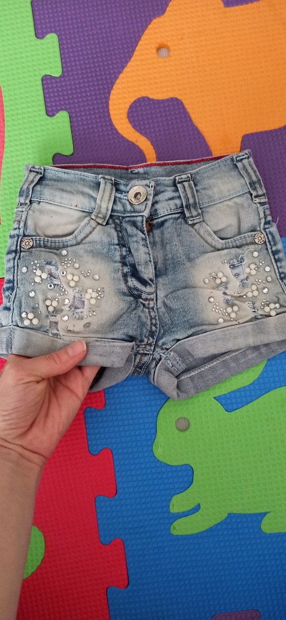 Renkli Bağlama Desenli Kız Kot Şort - Görsel 2