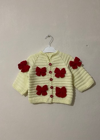 Kız Çocuk Beyaz Örgü Hırka Kırmızı Fiyonk Detaylı - Görsel 2