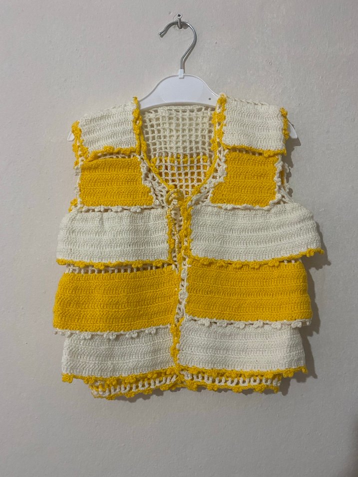 Kız Çocuk Sarı Bohem Örgü Yelek - Görsel 2