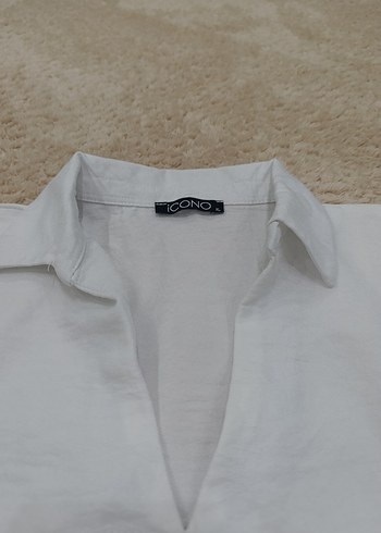 Kadın Beyaz Keten Kısa Kollu Gömlek Bluz - Görsel 3