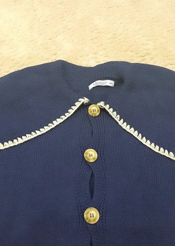 Düğmeli Mavi Kadın Triko hırka - Görsel 3