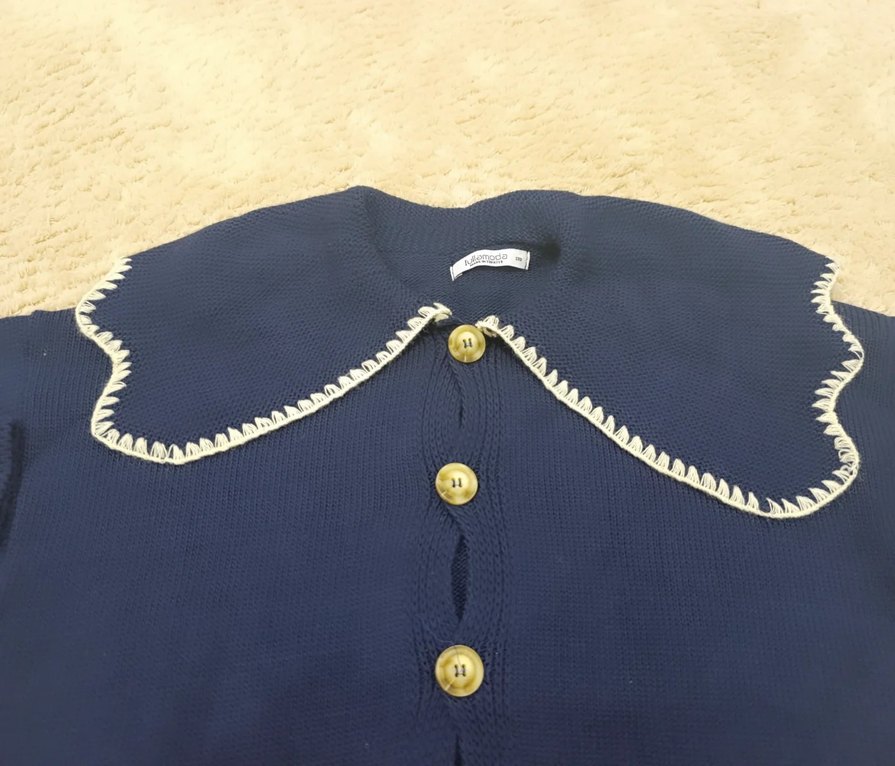 Düğmeli Mavi Kadın Triko hırka - Görsel 3