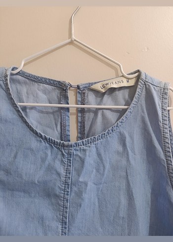 m Beden Mavi Denim Düğmeli Midi Elbise
