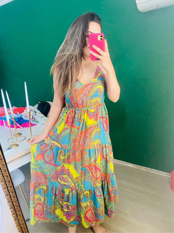 Renkli  Uzun Elbise - Görsel 2