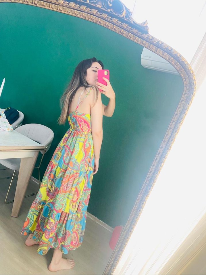 Renkli  Uzun Elbise - Görsel 3