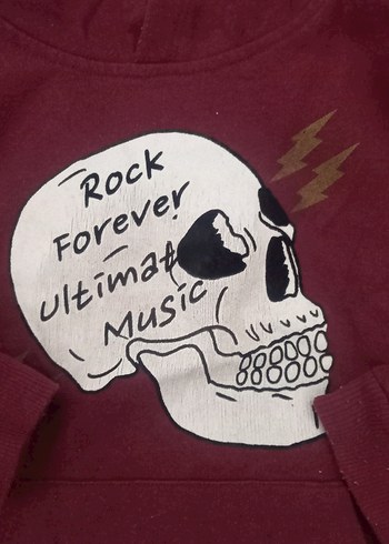 Bordo Kapüşonlu Rock Punk Sweatshirt - Görsel 2