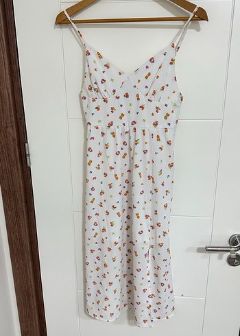 Beyaz Bohem V Yaka Midi Elbise - Görsel 2