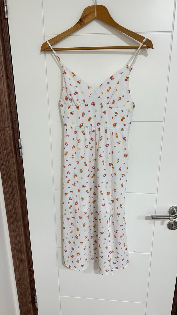 Beyaz Bohem V Yaka Midi Elbise - Görsel 2