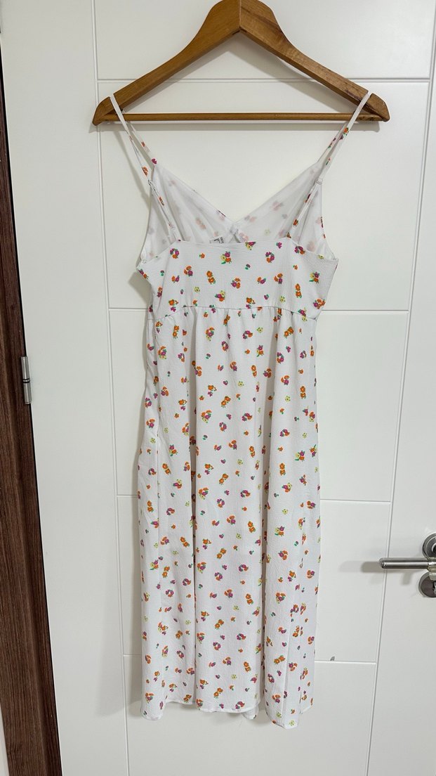 Beyaz Bohem V Yaka Midi Elbise - Görsel 4