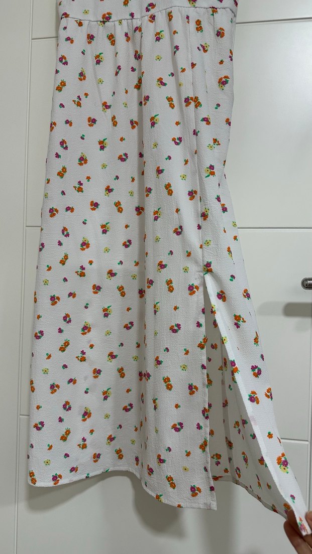 Beyaz Bohem V Yaka Midi Elbise - Görsel 3