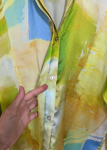 Pastel Renkli Düğmeli Uzun Kollu Kadın Gömlek - Görsel 4