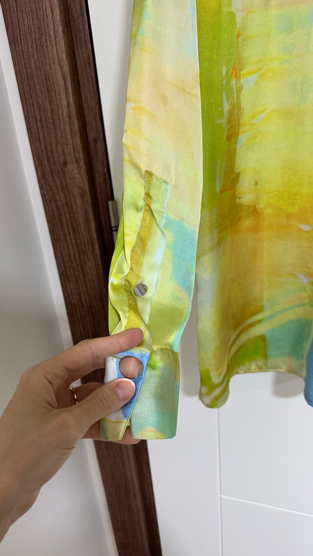 Pastel Renkli Düğmeli Uzun Kollu Kadın Gömlek - Görsel 3