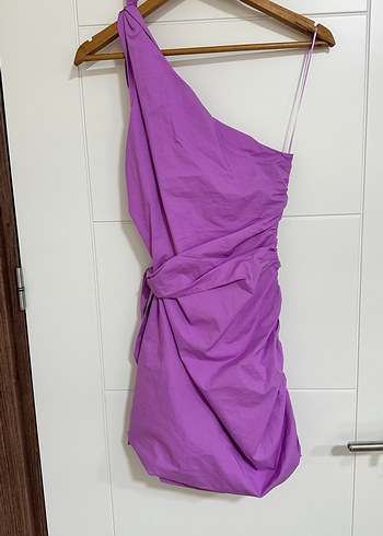 Mor Drapeli Mini Elbise - Görsel 6