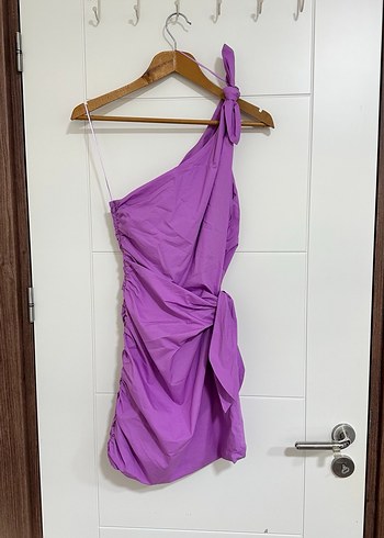 Mor Drapeli Mini Elbise - Görsel 2