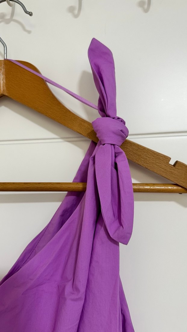 Mor Drapeli Mini Elbise - Görsel 4