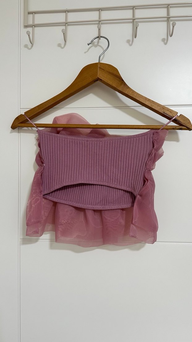 Pembe Straplez Bluz - Görsel 3