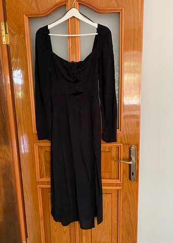 l Beden siyah Renk Uzun Kollu Siyah Fitted Elbise Yırtmaçlı