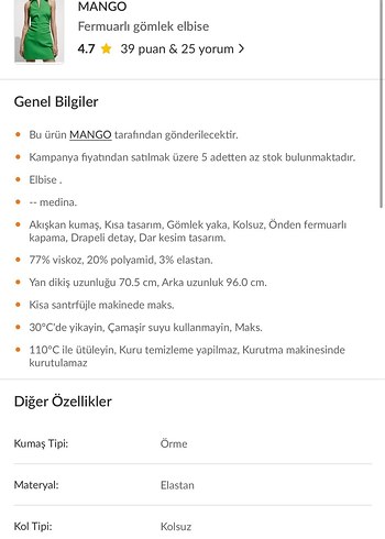 Mango Yeşil V Yakalı Kolsuz Mini Elbise