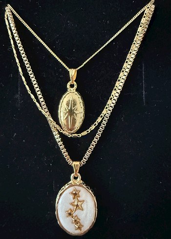 Altın Renkli 3lü Bohem Zincir Kolye - Görsel 2