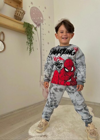 Erkek Çocuk Gri Batik Desenli Eşofman Takımı