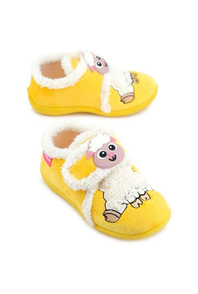Kız Çocuk Sarı Koyun Nakışlı Sıcak Terlik - Görsel 2