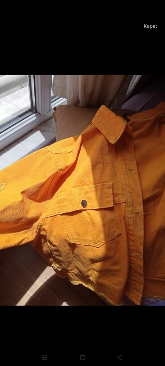 Düğmeli Sarı Kadın Kot Ceket - Görsel 5