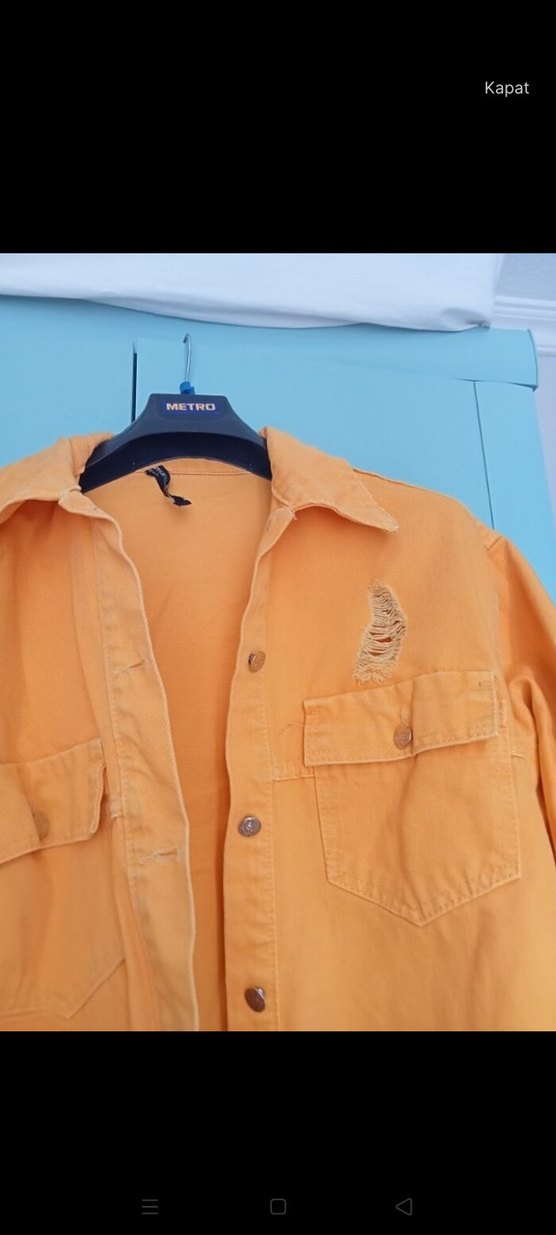 Düğmeli Sarı Kadın Kot Ceket - Görsel 2