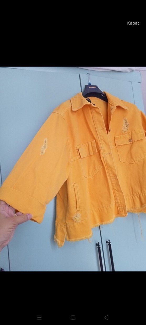 Düğmeli Sarı Kadın Kot Ceket - Görsel 3