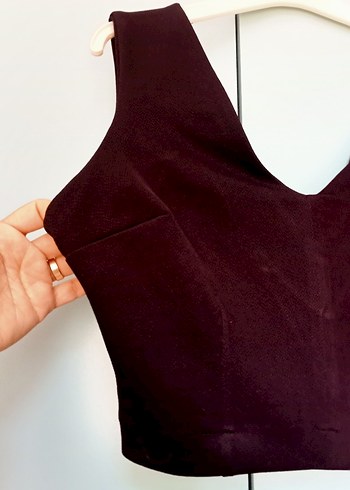 Siyah V Yaka Kadın Crop Top - Görsel 3