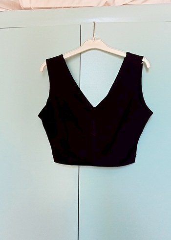 Siyah V Yaka Kadın Crop Top - Görsel 2