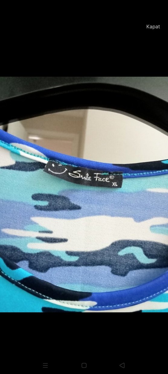 Mavi Kamuflaj Desenli Kemerli Uzun Elbise - Görsel 2