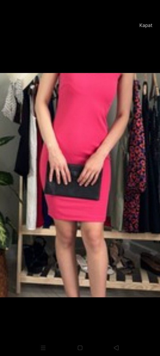 Pembe V Yaka Saten Kalem Elbise - Görsel 2