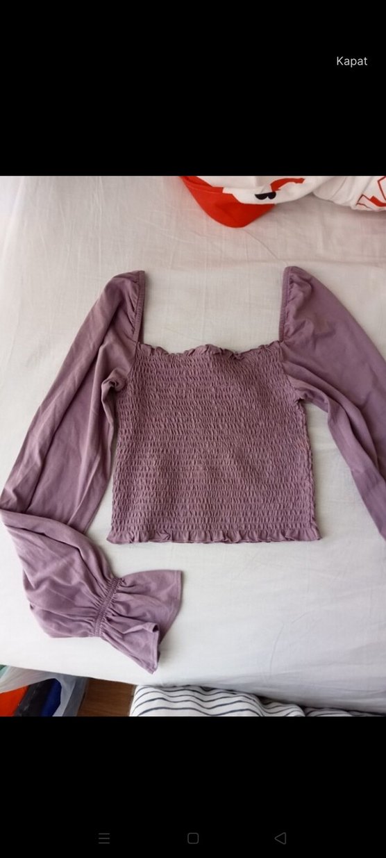 Lila Kare Yaka Gipeli Bluz - Görsel 2