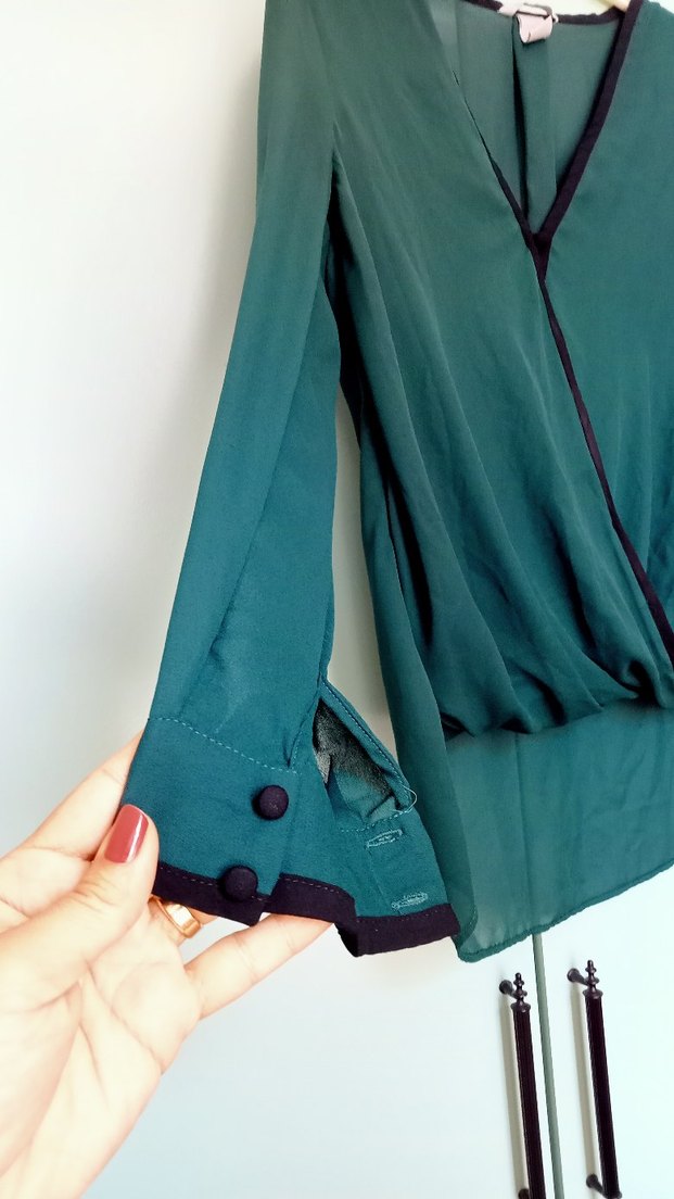 H&M Zümrüt Yeşili Uzun Kollu Drapeli Bluz - Görsel 4