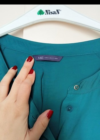 Turkuaz Parlak Düğmeli Kadın Gömlek - Görsel 5