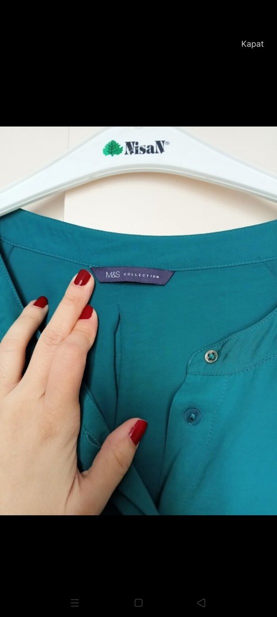 Turkuaz Parlak Düğmeli Kadın Gömlek - Görsel 5