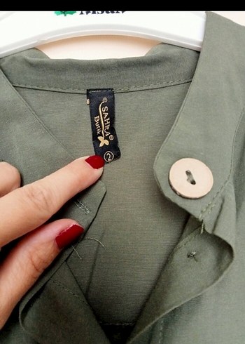 Düğmeli Uzun Haki Kadın gömlek - Görsel 3