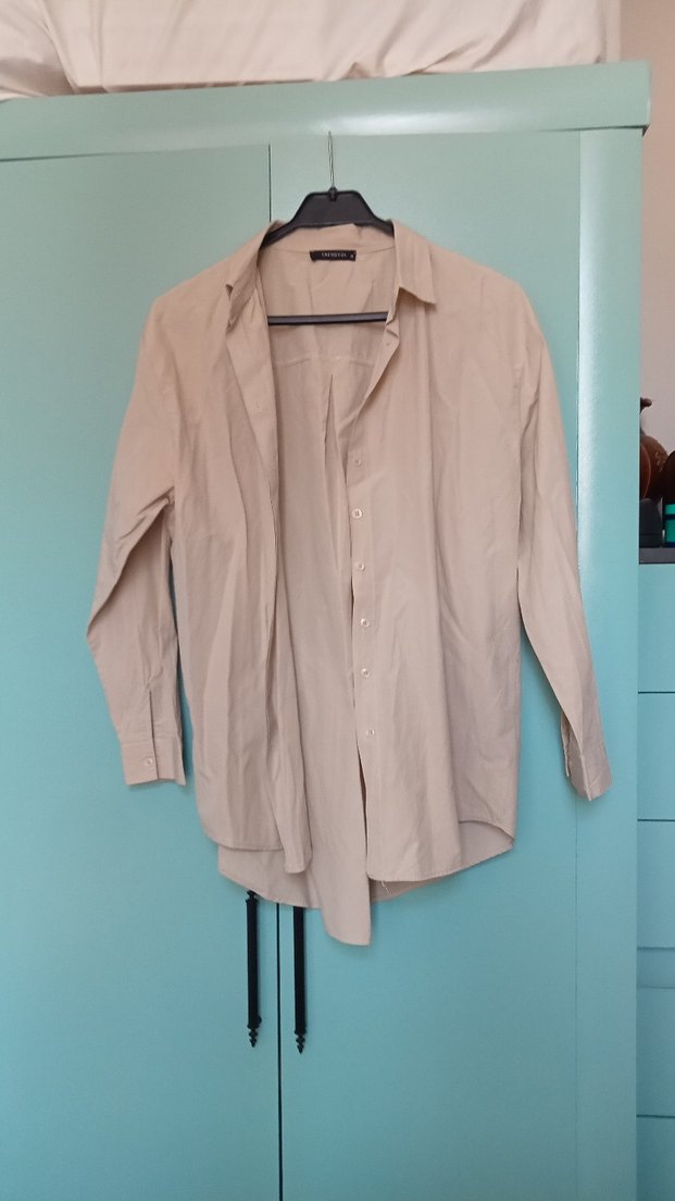 Bej Pamuklu Kadın Gömlek - Görsel 2