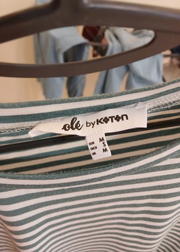 m Beden yesili Çizgili Kısa Kollu Kadın Tişört