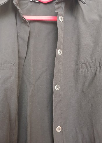 Diğer Düğmeli Siyah Uzun Kollu Kadın Gömlek crop
