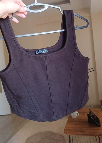 Koyu Kahverengi Beli Saran Midi bluz