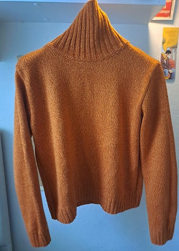 Kahverengi&Turuncu Kadın Boğazlı Triko Vintage 2000's Kazak