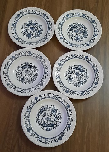  Beden Mavi çiçek Desenli Seramik Yemek Tabağı