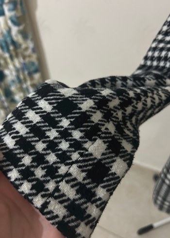 32 Beden siyah Renk Primark Düğmeli Siyah Beyaz Kareli Midi Kadın Kaban