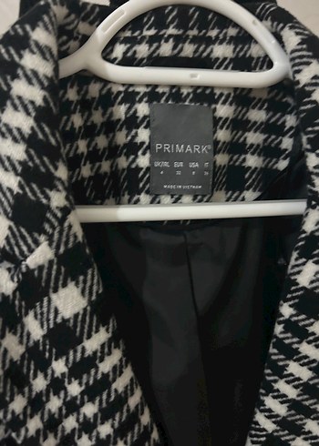 Primark Primark Düğmeli Siyah Beyaz Kareli Midi Kadın Kaban